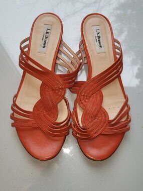LK Bennett Genuine Leather Flat Sandals Orange Size EU 38